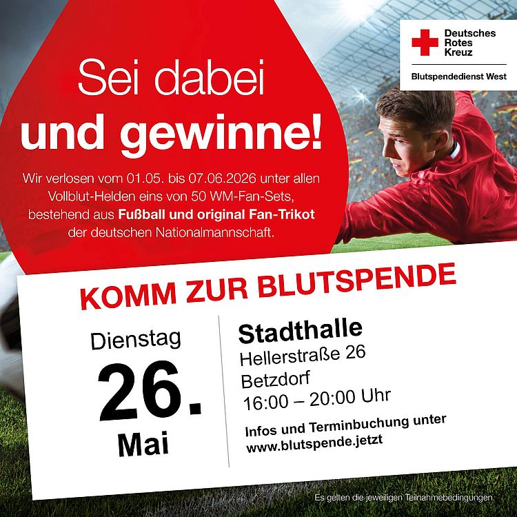 Werbeplakat Blutspende am 26.05.2026