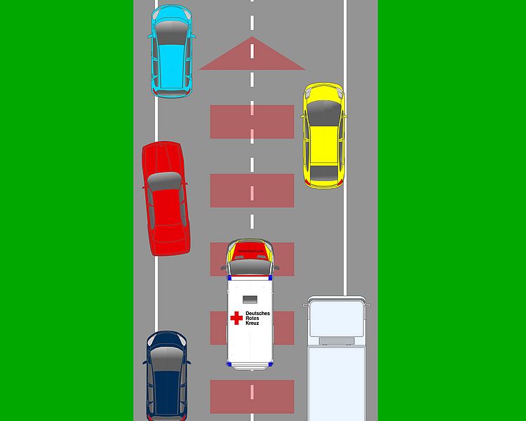 gebildete Rettungsgasse bei zwei Fahrspuren