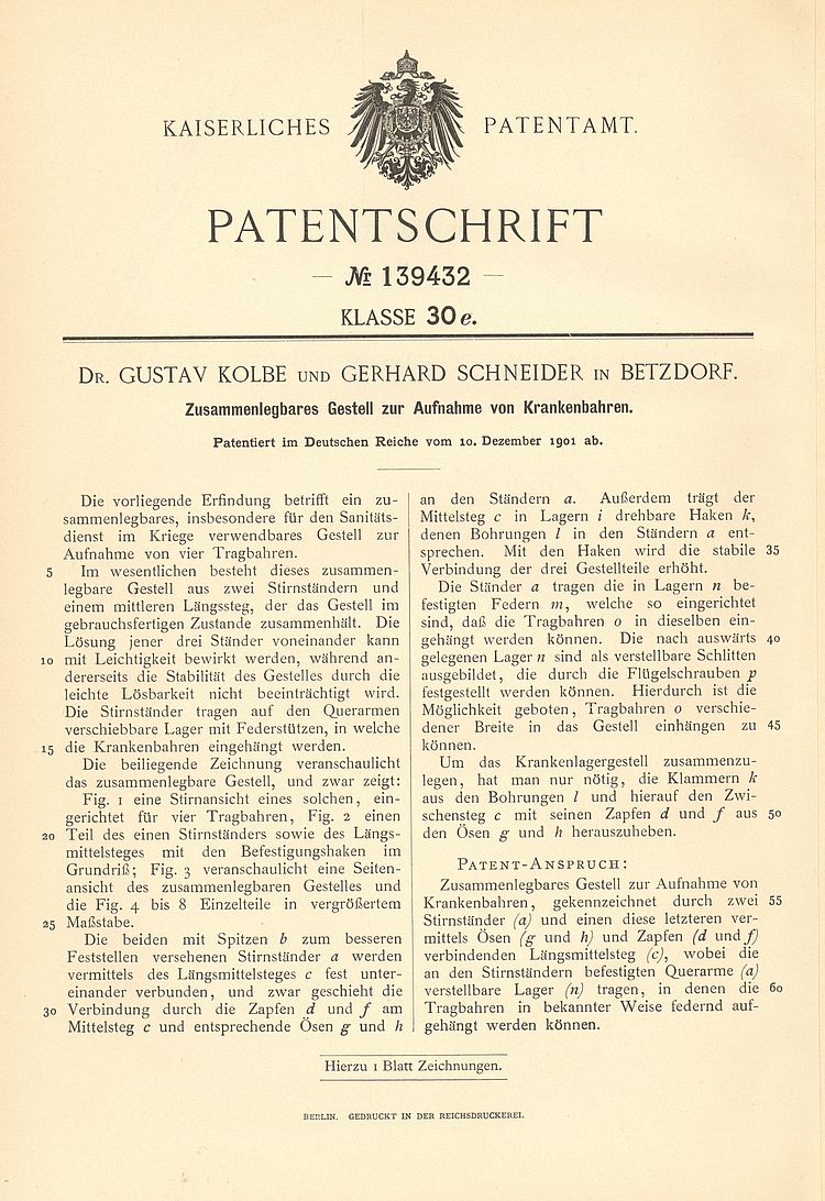 Patentschrift, Beschreibungstext mit Patentanspruch und Kopfdaten