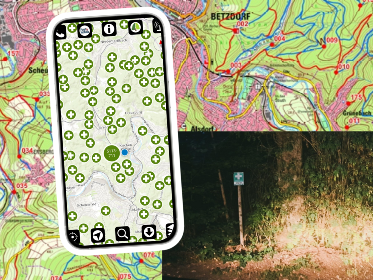 Hilfsmittel: Rettungkarte Forst, App „Hilfe im Wald″ und Rettungspunkte, (Foto: DRK)
