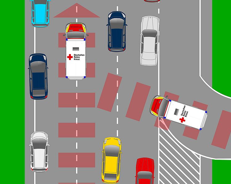 „Rettungsgasse" bei einer Auffahrt (Foto: DRK)