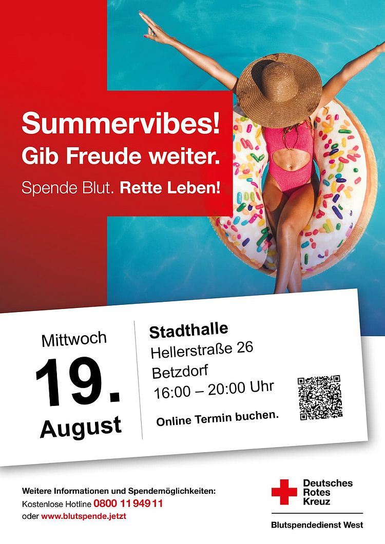 Werbeplakat Blutspendedienst-West Blutspende DRK Betzdorf am 19.08.2026