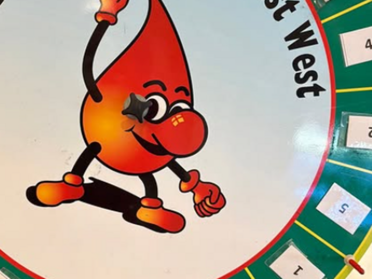 Abgebildet ist ein Ausschnitt des Glücksrads der Weihnachtsblutspende 2025