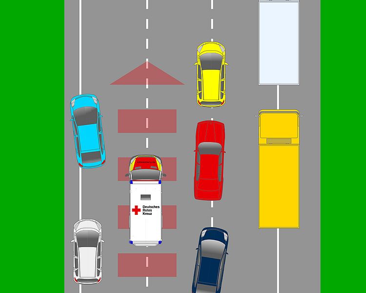 Rettungsgasse bei drei Fahrspuren (Foto:DRK)
